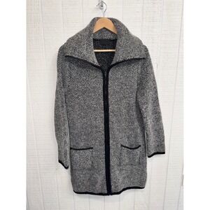 Mary Firenze Zip Front Cardigan Womens Black White Wool Blend Knit Italy OS